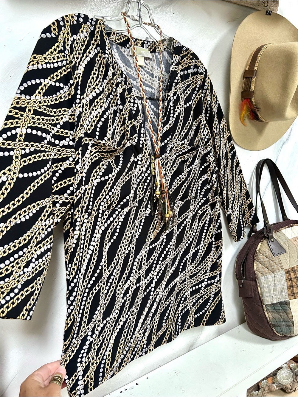 Michael Kors Chain/Pearl beads Print resort cruise vacay luxury vibe